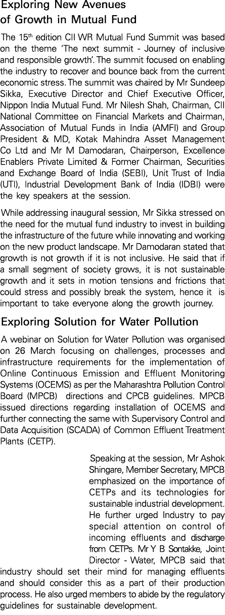Exploring New Avenues of Growth in Mutual Fund The 15th edition CII WR Mutual Fund Summit was based on the theme  The   