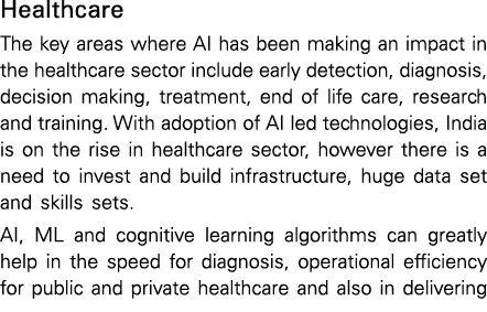 Healthcare The key areas where AI has been making an impact in the healthcare sector include early detection, diagnos   