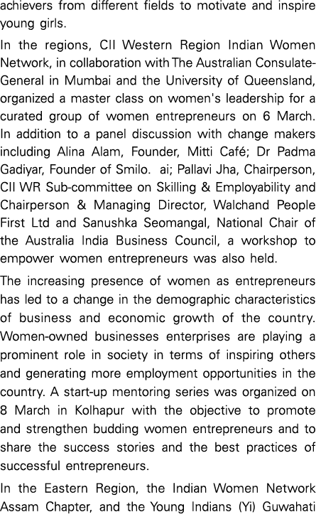 achievers from different fields to motivate and inspire young girls  In the regions, CII Western Region Indian Women    