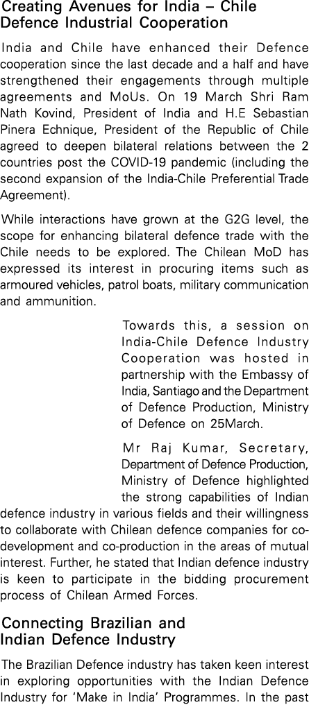 Creating Avenues for India   Chile Defence Industrial Cooperation India and Chile have enhanced their Defence coopera   