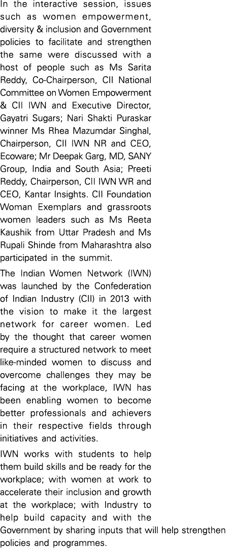 In the interactive session, issues such as women empowerment, diversity & inclusion and Government policies to facili   