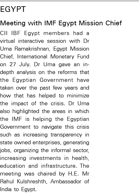 Egypt Meeting with IMF Egypt Mission Chief CII IBF Egypt members had a virtual interactive session with Dr Uma Ramakr   