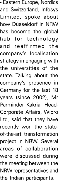 - Eastern Europe, Nordics and Switzerland, Infosys Limited, spoke about how D sseldorf in NRW has become the global h   
