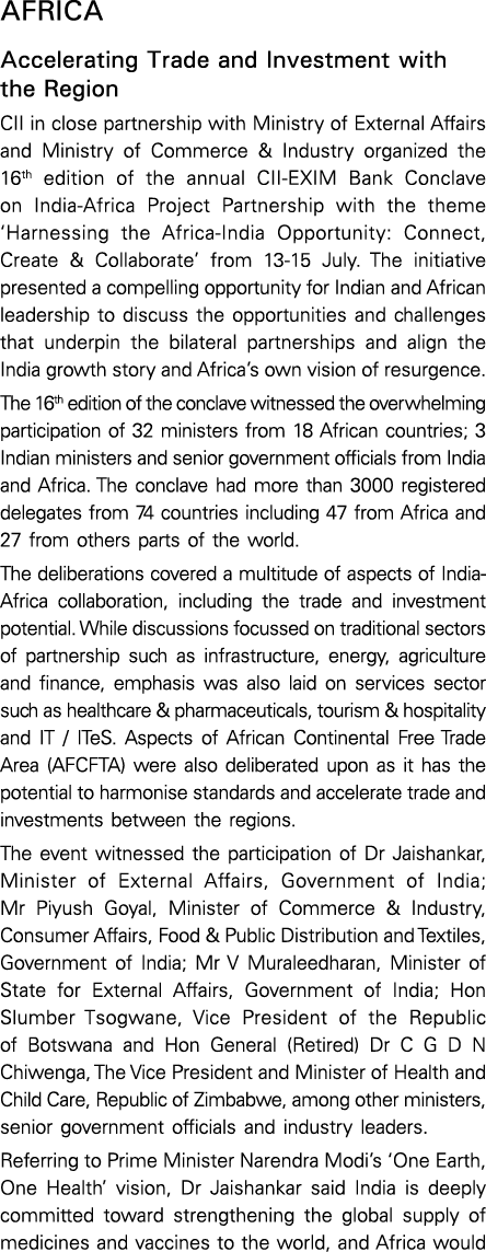 AFRICA Accelerating Trade and Investment with the Region CII in close partnership with Ministry of External Affairs a   