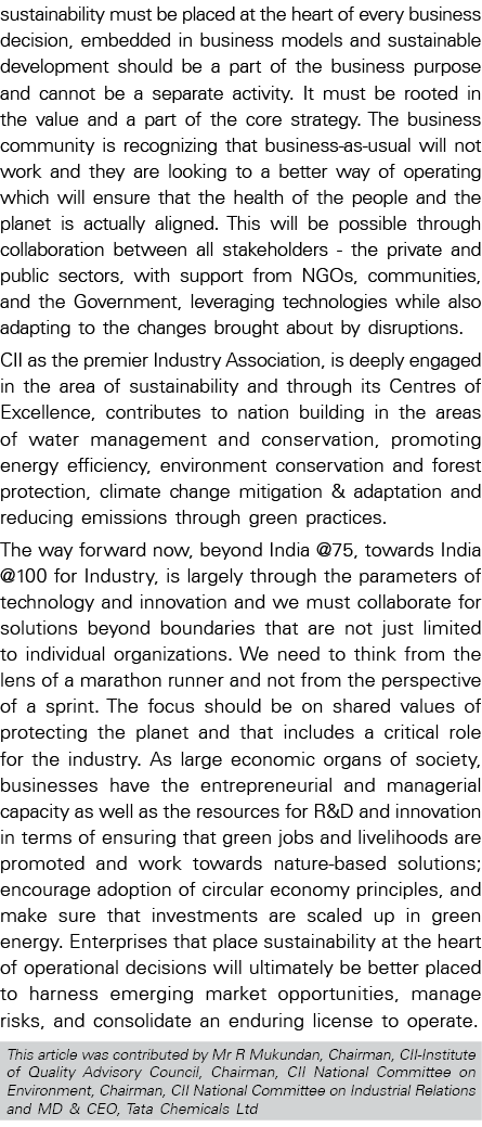 sustainability must be placed at the heart of every business decision, embedded in business models and sustainable de   