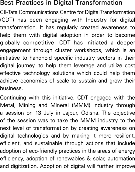 Best Practices in Digital Transformation CII-Tata Communications Centre for Digital Transformation (CDT) has been eng   