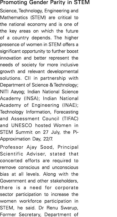Promoting Gender Parity in STEM Science, Technology, Engineering and Mathematics (STEM) are critical to the national    