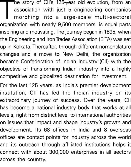 The story of CII s 125-year old evolution, from an association with just 5 engineering companies morphing into a larg   