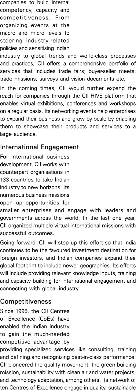 companies to build internal competency, capacity and competitiveness  From organizing events at the macro and micro l   