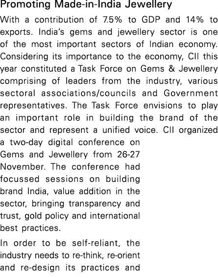 Promoting Made-in-India Jewellery With a contribution of 7 5% to GDP and 14% to exports  India s gems and jewellery s   