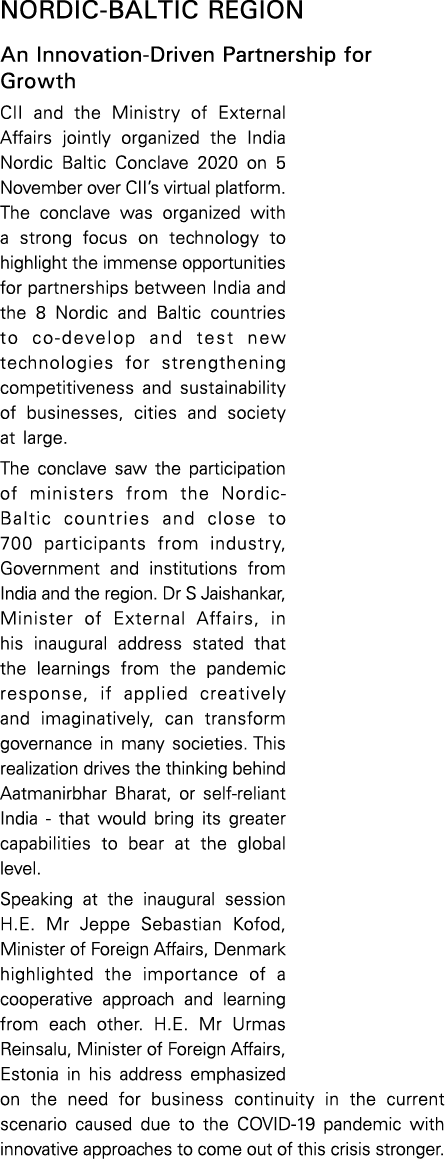 Nordic-Baltic Region An Innovation-Driven Partnership for Growth CII and the Ministry of External Affairs jointly org   