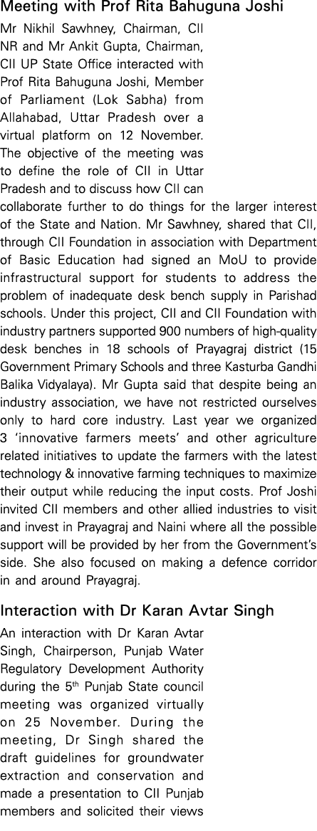 Meeting with Prof Rita Bahuguna Joshi Mr Nikhil Sawhney, Chairman, CII NR and Mr Ankit Gupta, Chairman, CII UP State    
