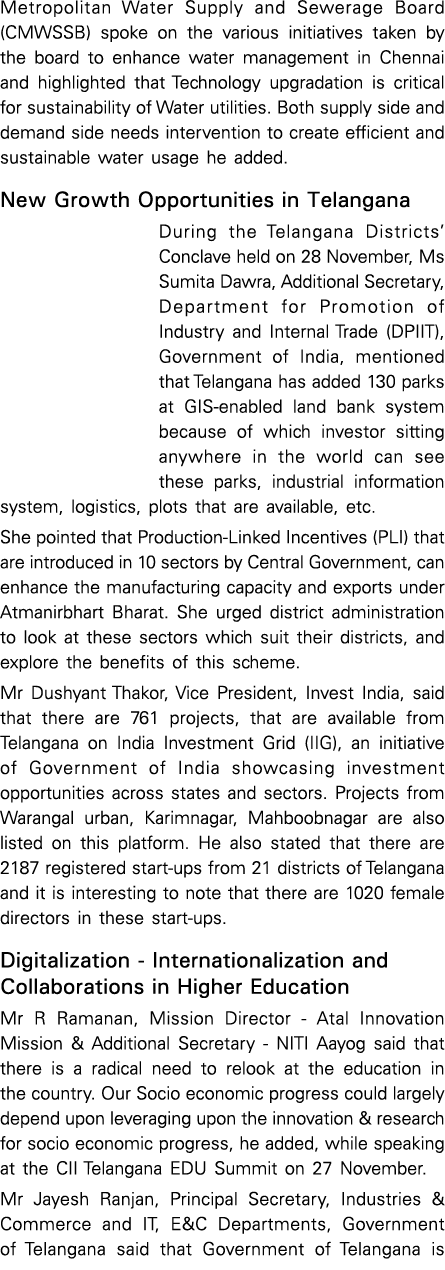 Metropolitan Water Supply and Sewerage Board (CMWSSB) spoke on the various initiatives taken by the board to enhance    
