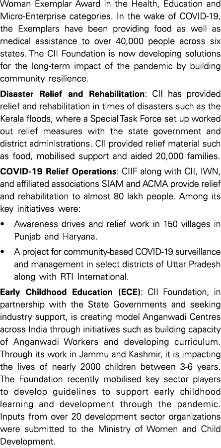 Woman Exemplar Award in the Health, Education and Micro-Enterprise categories  In the wake of COVID-19, the Exemplars   