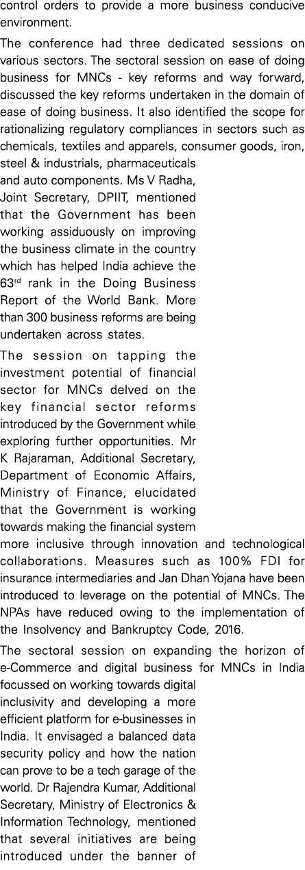 control orders to provide a more business conducive environment  The conference had three dedicated sessions on vario   