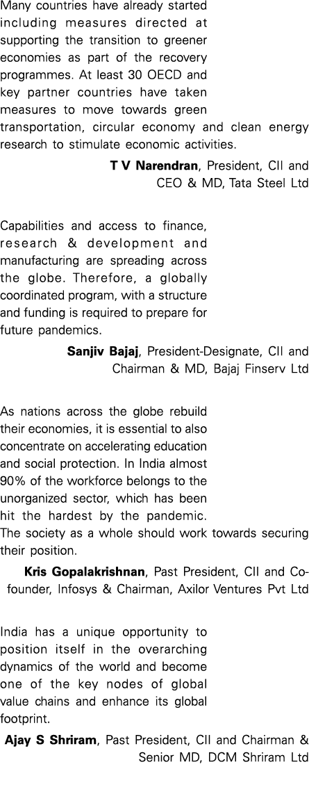 Many countries have already started including measures directed at supporting the transition to greener economies as    