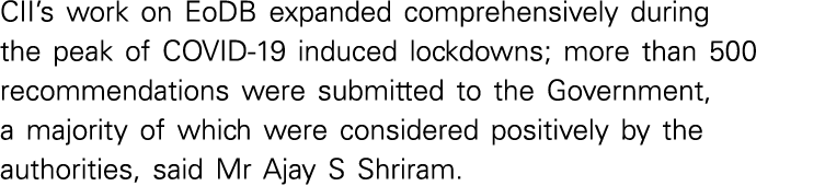 CII s work on EoDB expanded comprehensively during the peak of COVID-19 induced lockdowns; more than 500 recommendati   