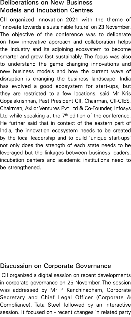 Deliberations on New Business Models and Incubation Centres CII organized Innovation 2021 with the theme of  Innovate   