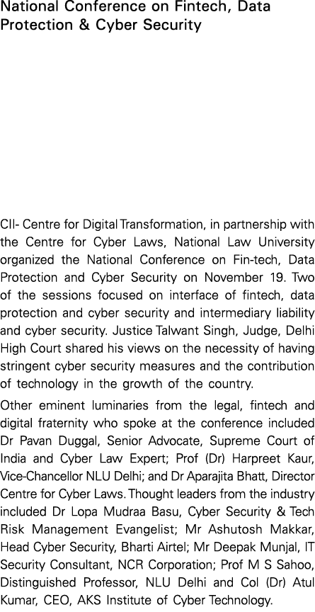 National Conference on Fintech, Data Protection & Cyber Security CII- Centre for Digital Transformation, in partnersh   