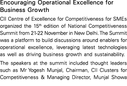 Encouraging Operational Excellence for Business Growth CII Centre of Excellence for Competitiveness for SMEs organize   