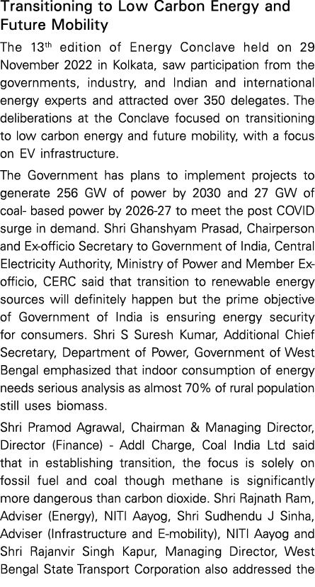 Transitioning to Low Carbon Energy and Future Mobility The 13th edition of Energy Conclave held on 29 November 2022 i   