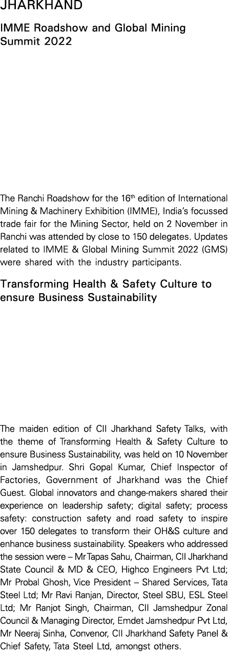 JHARKHAND IMME Roadshow and Global Mining Summit 2022 The Ranchi Roadshow for the 16th edition of International Minin   