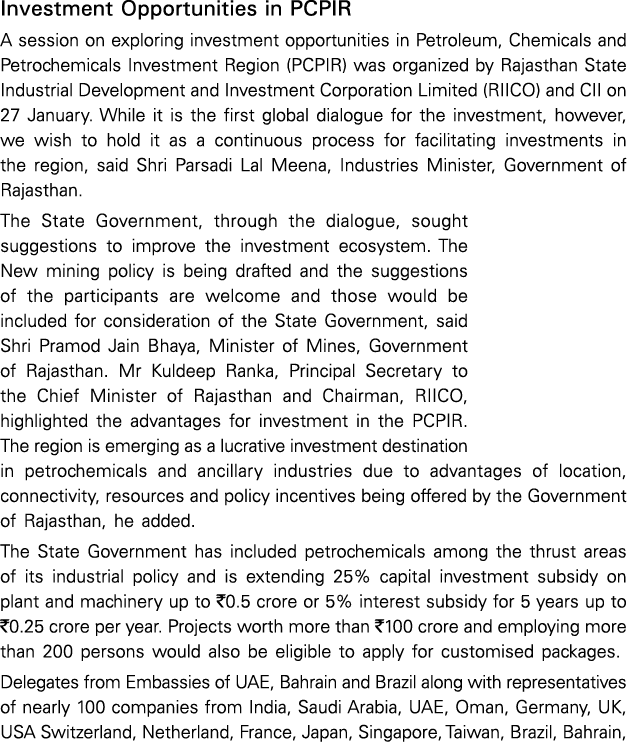 Investment Opportunities in PCPIR A session on exploring investment opportunities in Petroleum, Chemicals and Petroch   