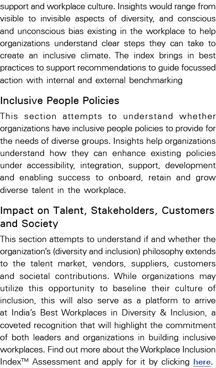 support and workplace culture  Insights would range from visible to invisible aspects of diversity, and conscious and   
