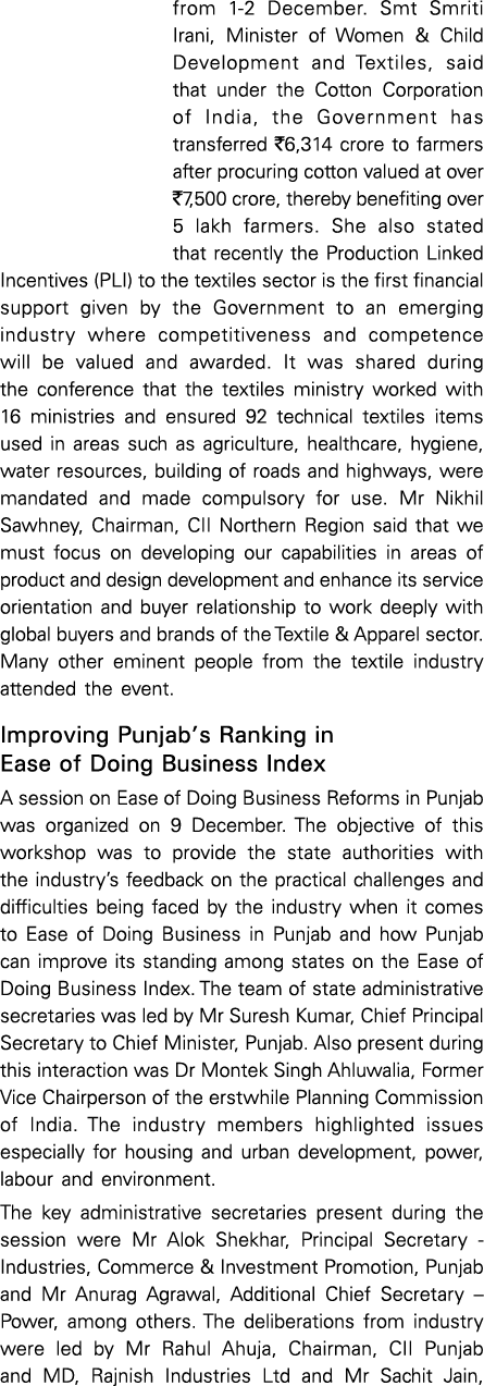 from 1-2 December  Smt Smriti Irani, Minister of Women & Child Development and Textiles, said that under the Cotton C   