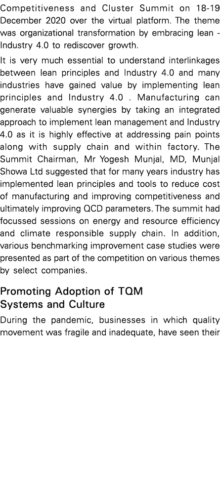 Competitiveness and Cluster Summit on 18-19 December 2020 over the virtual platform  The theme was organizational tra   