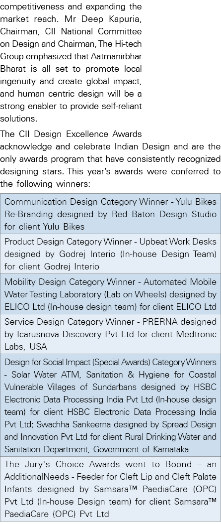 competitiveness and expanding the market reach  Mr Deep Kapuria, Chairman, CII National Committee on Design and Chair   