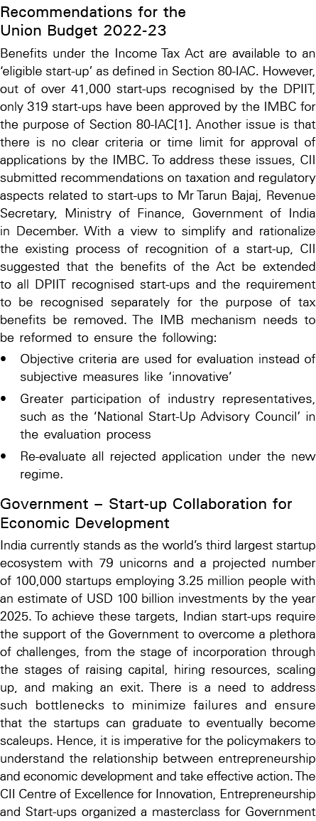 Recommendations for the Union Budget 2022-23 Benefits under the Income Tax Act are available to an  eligible start-up   
