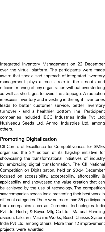 Integrated Inventory Management on 22 December over the virtual platform  The participants were made aware that speci   