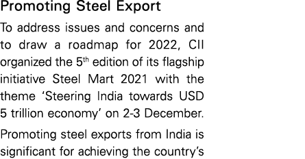 Promoting Steel Export To address issues and concerns and to draw a roadmap for 2022, CII organized the 5th edition o   