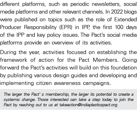 different platforms, such as periodic newsletters, social media platforms and other relevant channels. In 2022 blogs ...