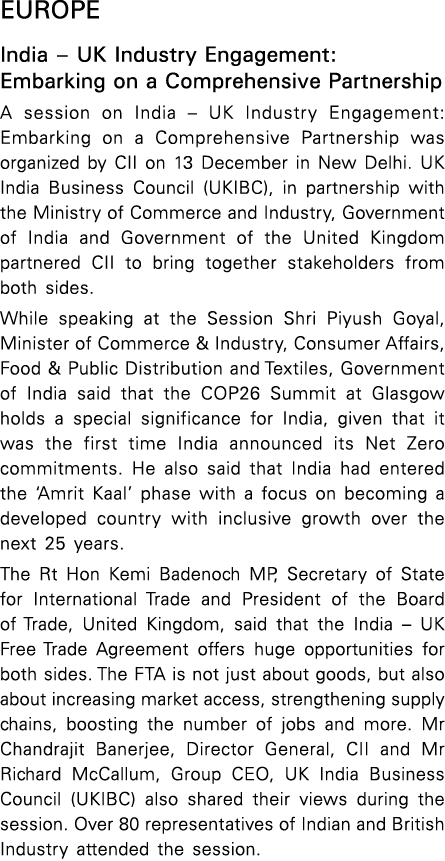 EUROPE India – UK Industry Engagement: Embarking on a Comprehensive Partnership A session on India – UK Industry Enga...