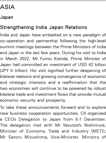 ASIA Japan Strengthening India Japan Relations India and Japan have embarked on a new paradigm of co–operation and pa...