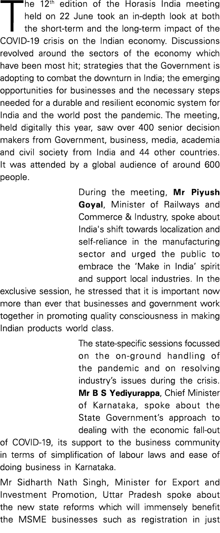 The 12th edition of the Horasis India meeting held on 22 June took an in-depth look at both the short-term and the lo   