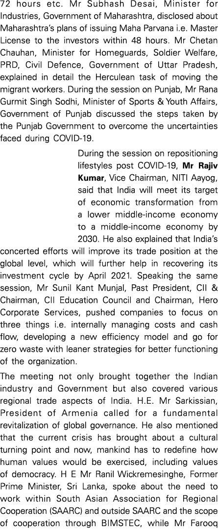 72 hours etc  Mr Subhash Desai, Minister for Industries, Government of Maharashtra, disclosed about Maharashtra s pla   