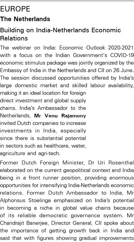 EUROPE The Netherlands Building on India-Netherlands Economic Relations The webinar on India: Economic Outlook 2020-2   