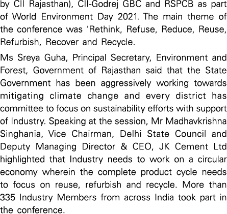 by CII Rajasthan), CII-Godrej GBC and RSPCB as part of World Environment Day 2021  The main theme of the conference w   