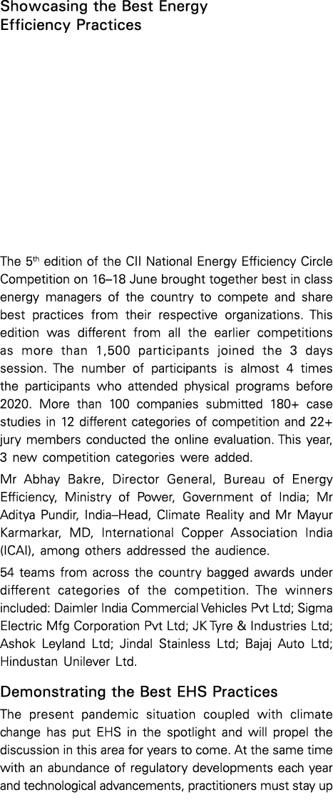Showcasing the Best Energy Efficiency Practices The 5th edition of the CII National Energy Efficiency Circle Competit   