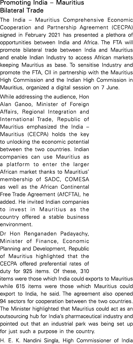 Promoting India   Mauritius Bilateral Trade The India   Mauritius Comprehensive Economic Cooperation and Partnership    