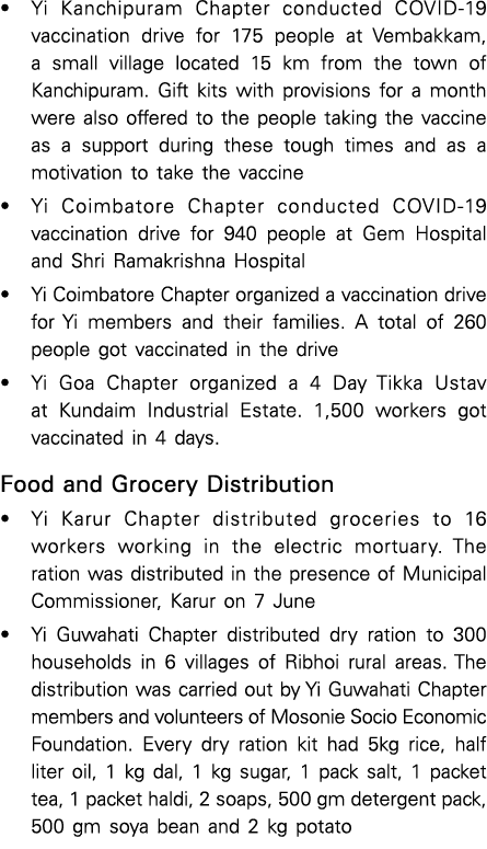   Yi Kanchipuram Chapter conducted COVID-19 vaccination drive for 175 people at Vembakkam, a small village located 15   