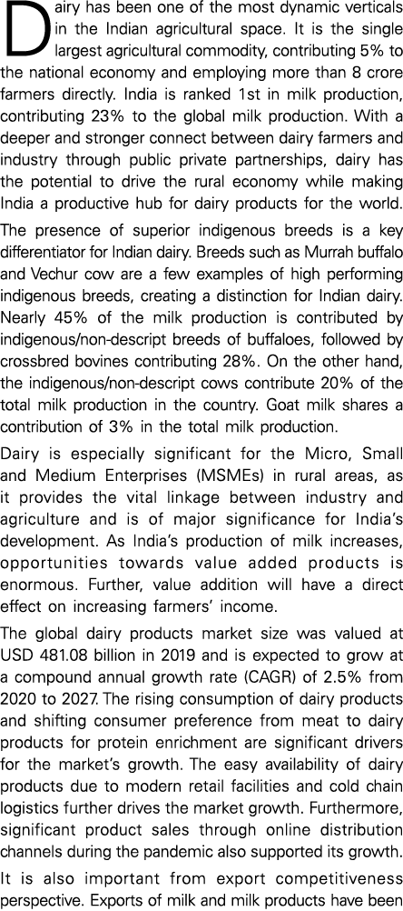 Dairy has been one of the most dynamic verticals in the Indian agricultural space  It is the single largest agricultu   