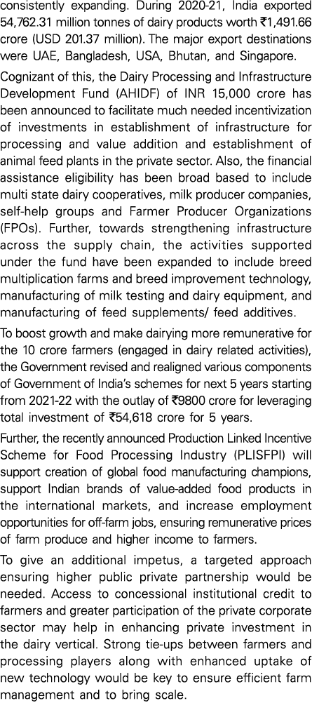 consistently expanding  During 2020-21, India exported 54,762 31 million tonnes of dairy products worth  1,491 66 cro   