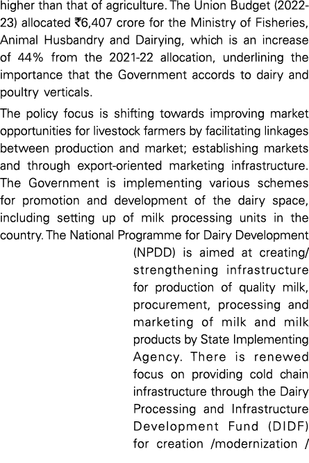 higher than that of agriculture  The Union Budget (2022-23) allocated  6,407 crore for the Ministry of Fisheries, Ani   
