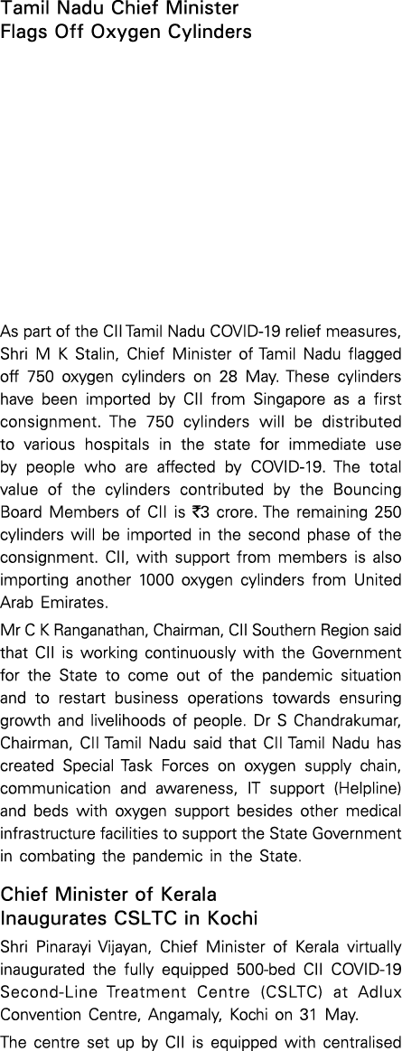 Tamil Nadu Chief Minister Flags Off Oxygen Cylinders As part of the CII Tamil Nadu COVID-19 relief measures, Shri M K   