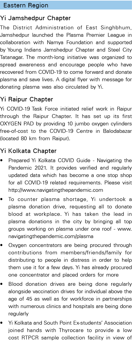 Eastern Region Yi Jamshedpur Chapter The District Administration of East Singhbhum, Jamshedpur launched the Plasma Pr   