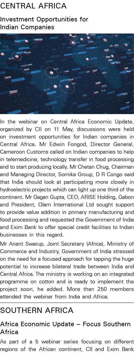 CENTRAL AFRICA Investment Opportunities for Indian Companies   In the webinar on Central Africa Economic Update, orga   